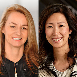 A couple of women smiling.